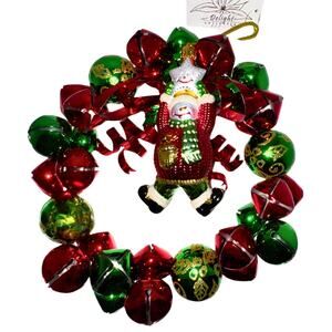 Jingle Bell Christmas Wreath with Snowman Ornament – Red & Green Metal Bells